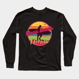 Cocoa Beach Florida Surfing Retro Sunset Long Sleeve T-Shirt